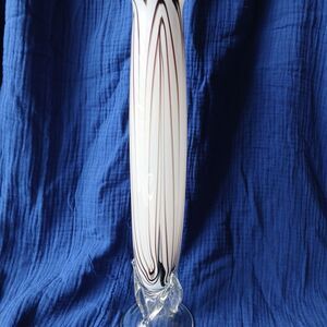 Signed NZ Hand Blown Studio Glass Vase Abstract Ribbon White Black Tall 16"